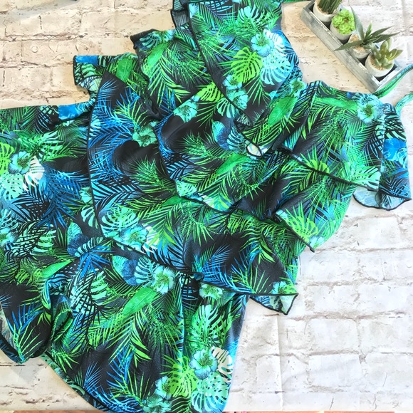 Fit 4 U Other - Fit 4 U Blue Green Romper Tiered Swimsuit Size 16